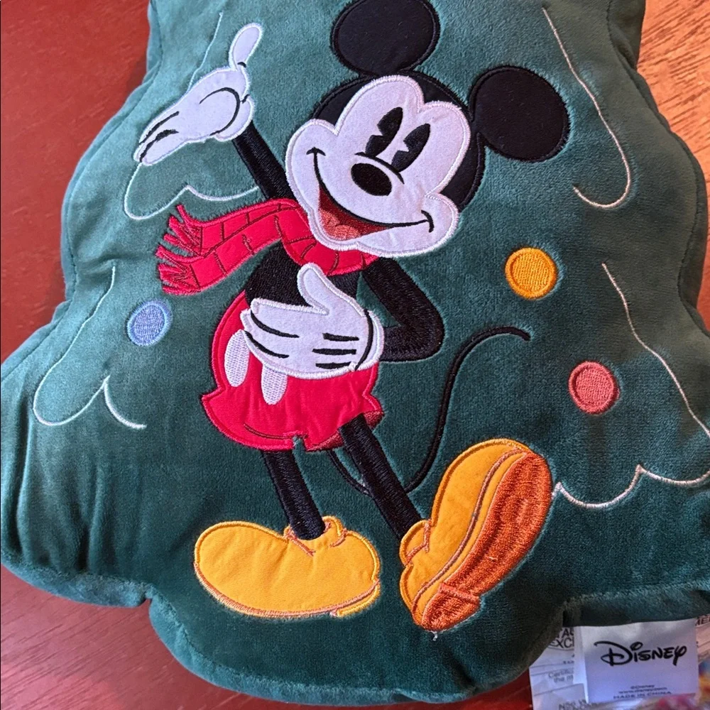 Disney Green Christmas Tree Shaped Mickey Mouse Holiday Pillow NWT